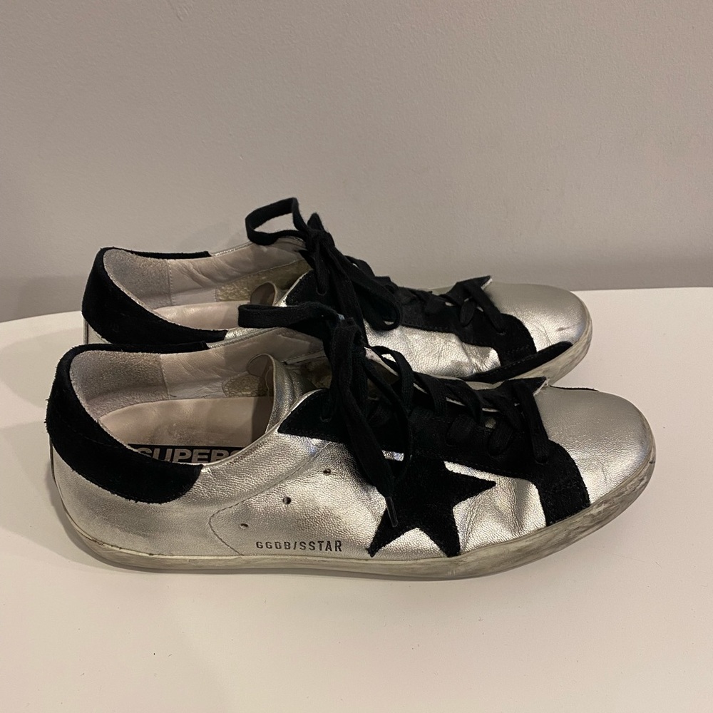 SOLD.  Golden Goose Deluxe Brand Superstar Sneakers Silver with Black Star